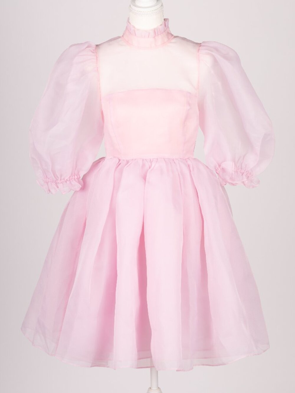 Selkie Pink Organza High Neck Puff Sleeve Mini Dress Size Small S EUC
